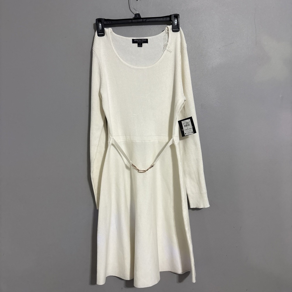 NWT Absolutely Famous Sweater Knit White Beige Sweater Dress Women's Sz Small